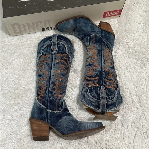 🌴 NWT Dingo Texas Tornado Denim Cowboy Boots - Picture 4 of 6